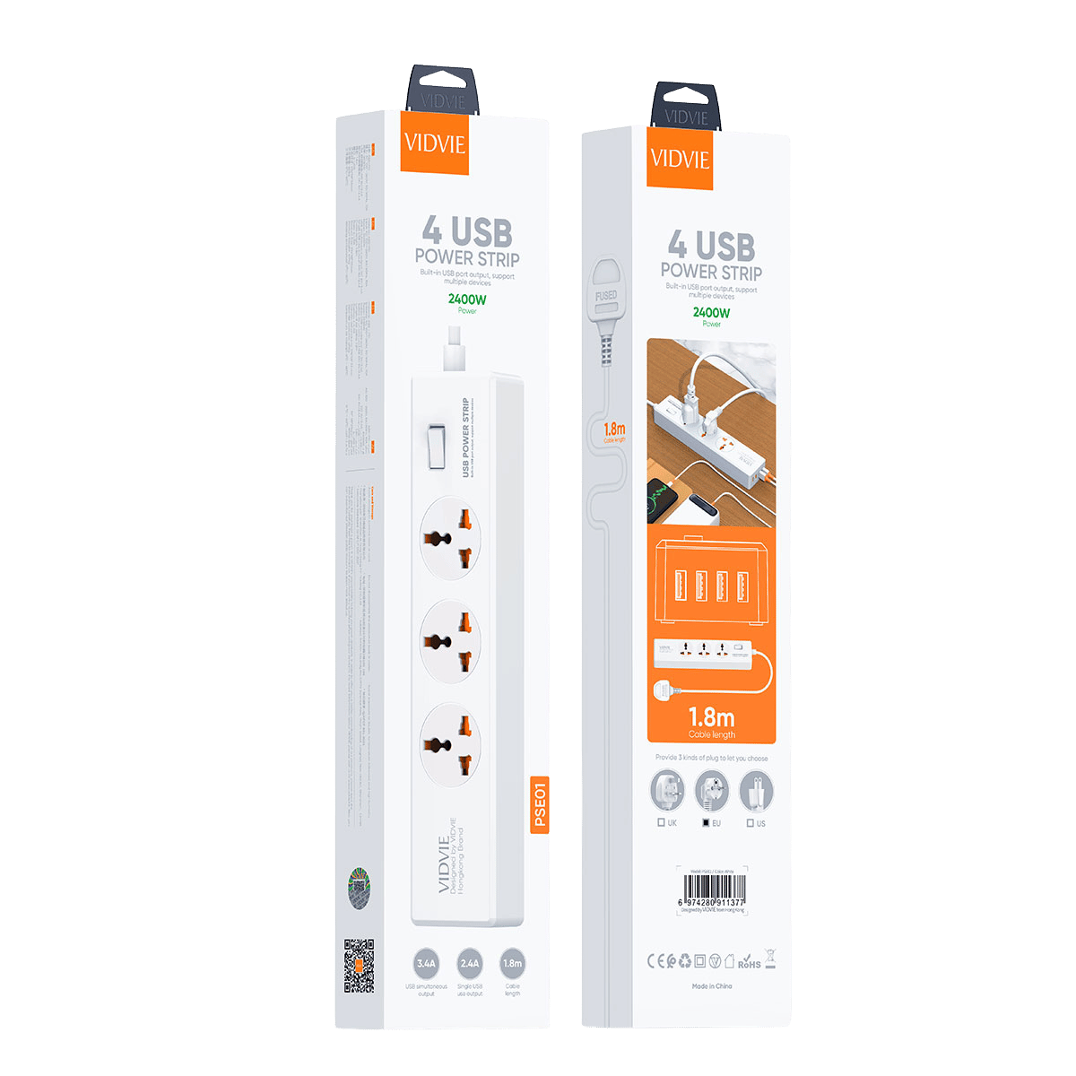 2,400W 4 USB Power Strip