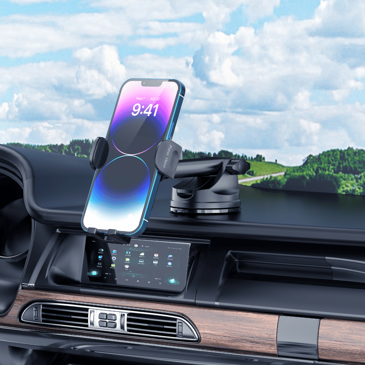 Wireless Charging Center Console Suction Cup Car Holder
