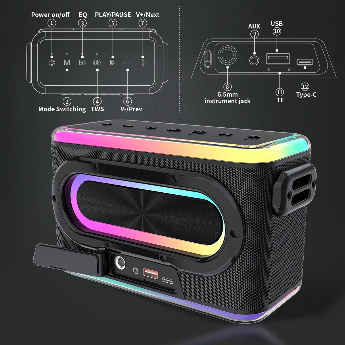 Portable Colorful LED Dual Microphone Karaoke Wireless Speaker