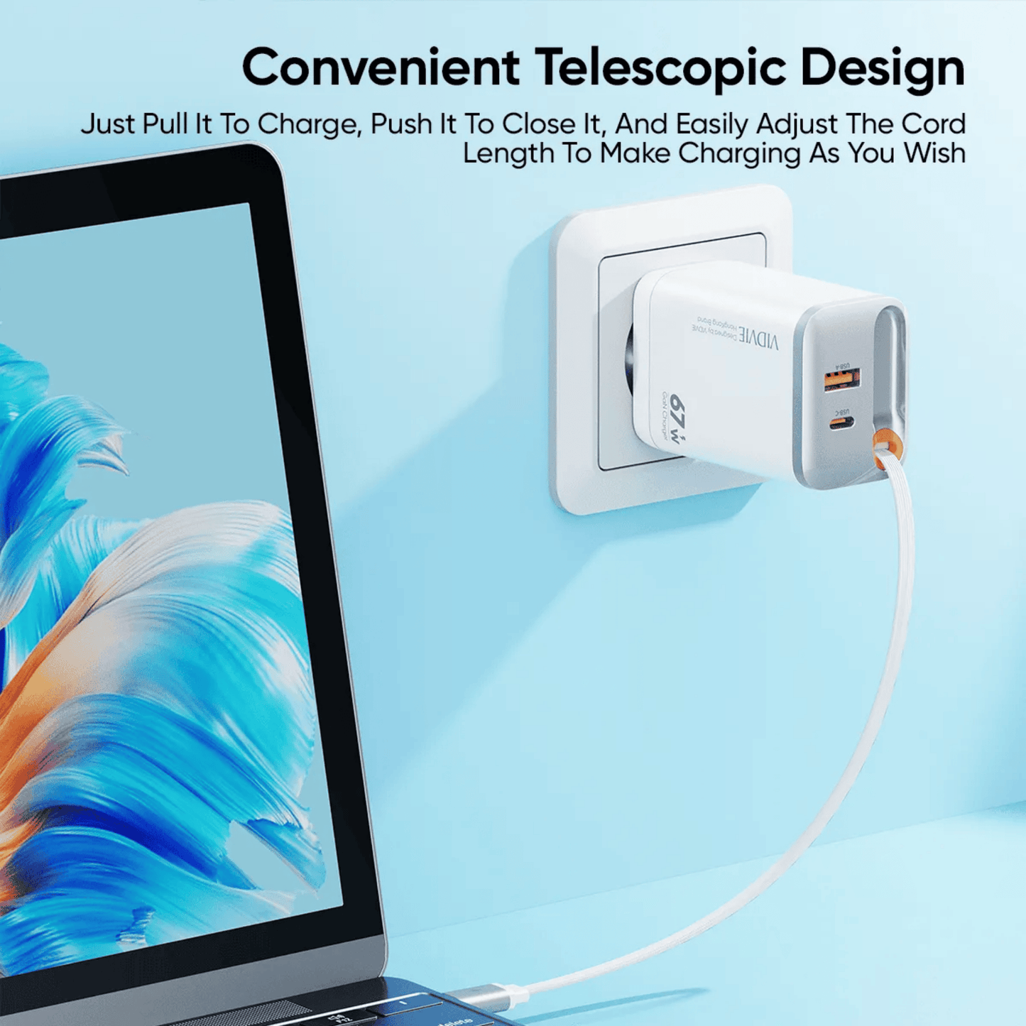 Retractable Cord GaN Fast Charger | 67W