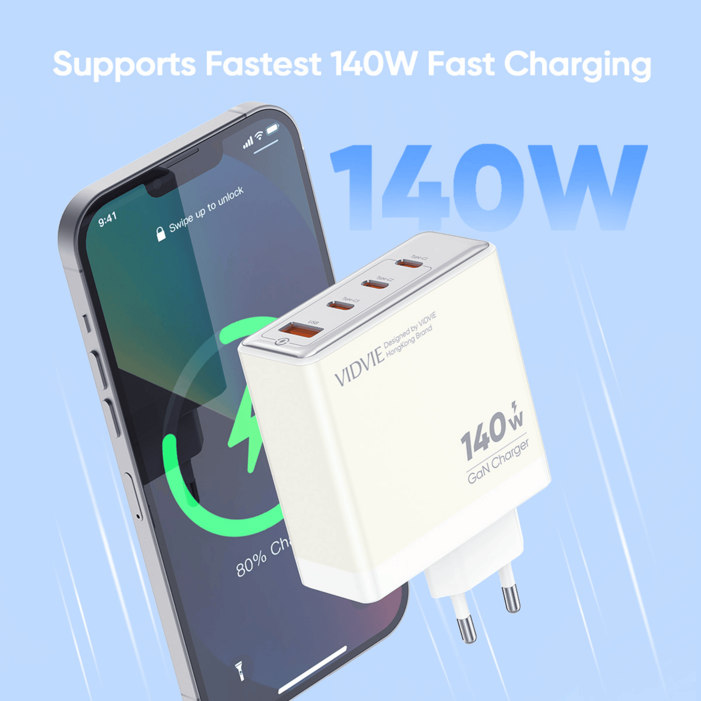 Single USB & Three Type-C GaN Fast Charger | 140W