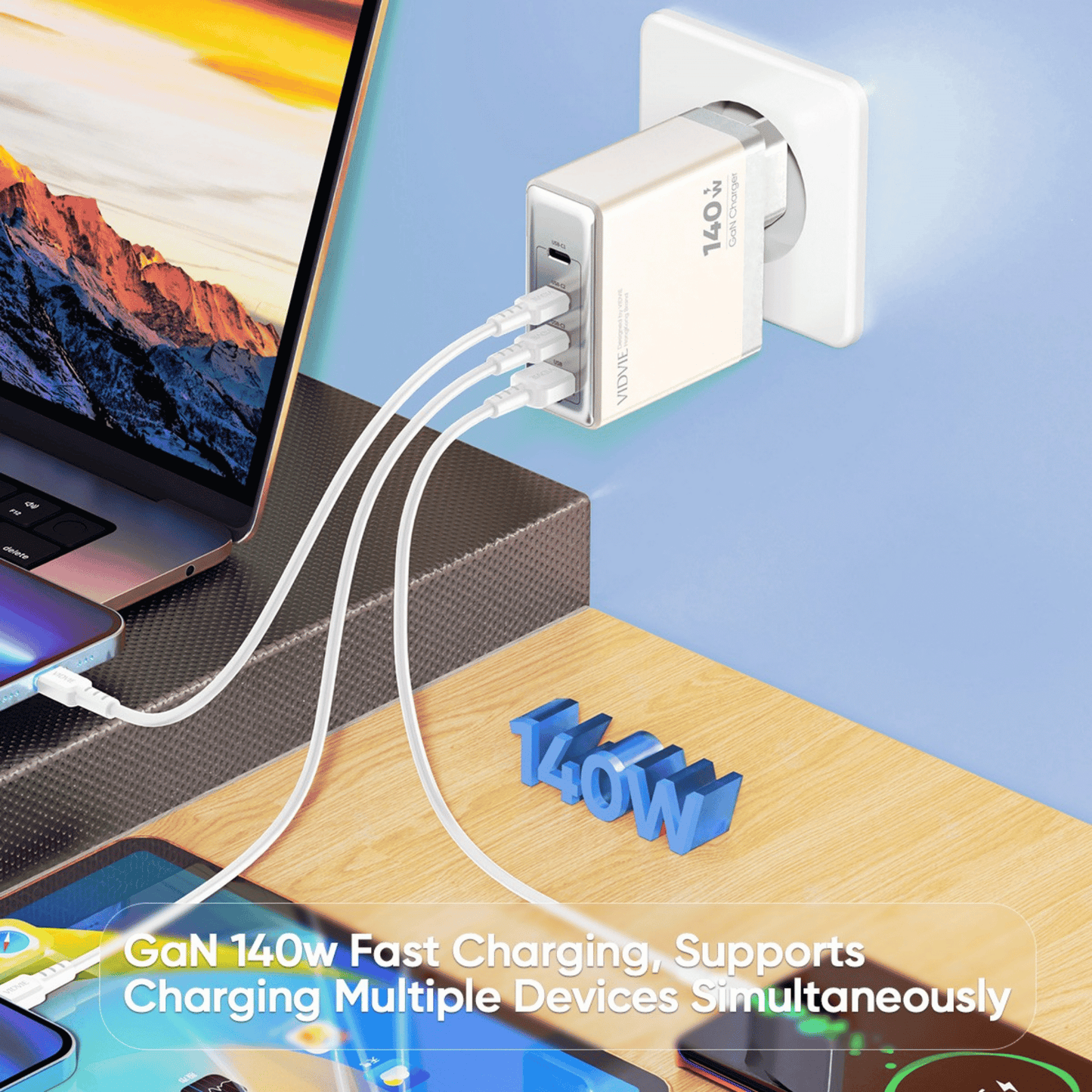 Single USB & Three Type-C GaN Fast Charger | 140W