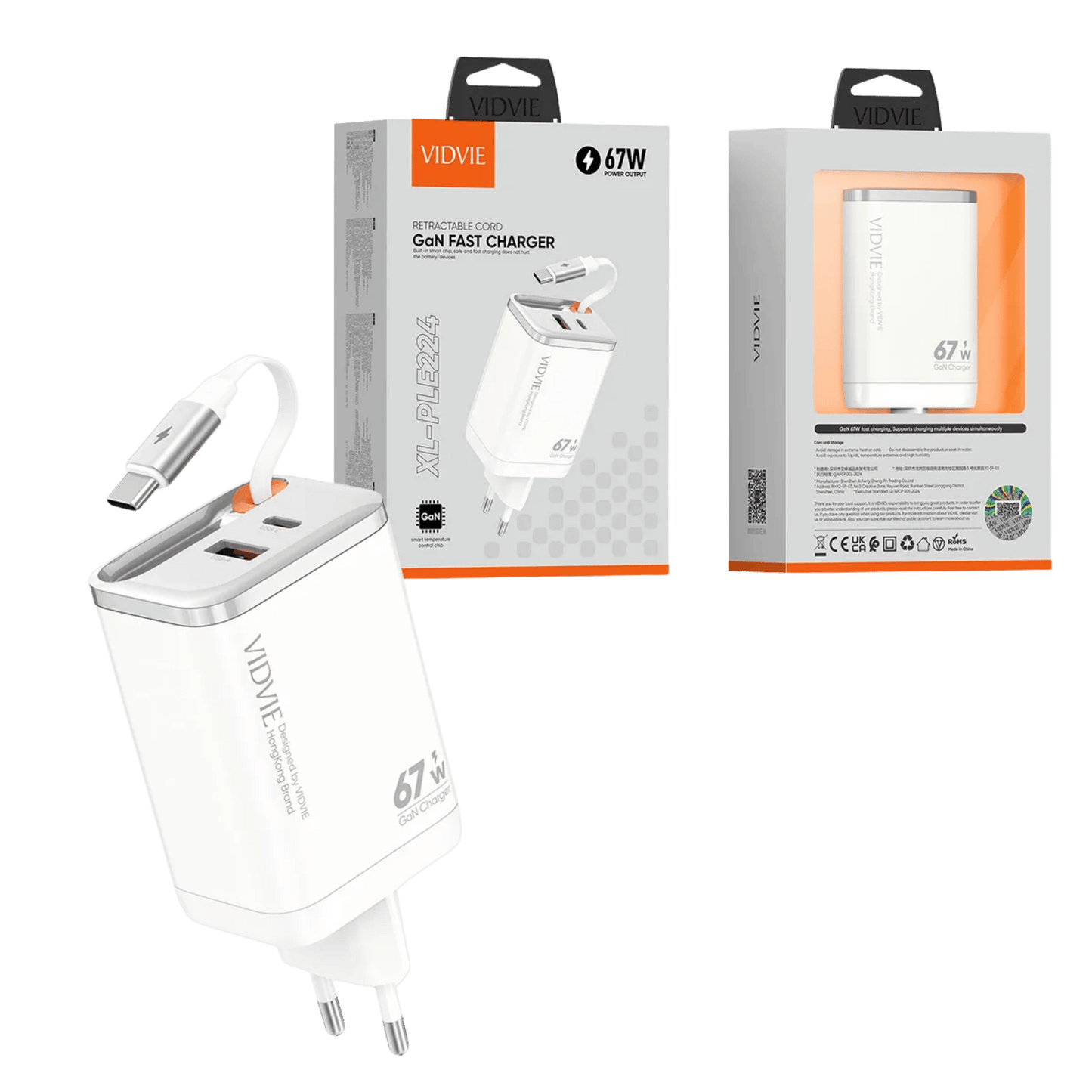 Retractable Cord GaN Fast Charger | 67W