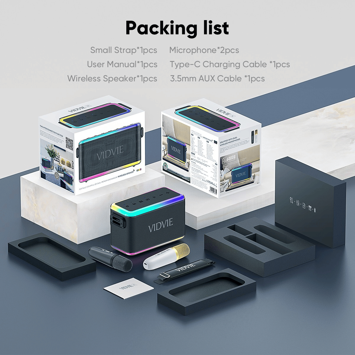 Portable Colorful LED Dual Microphone Karaoke Wireless Speaker