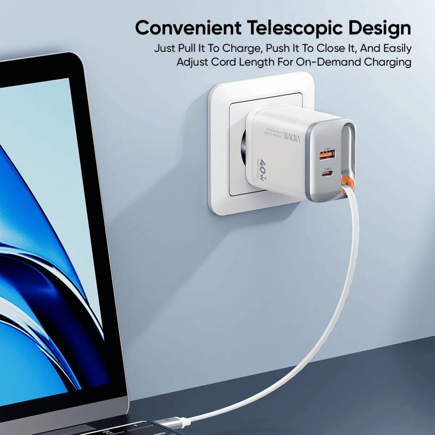 Retractable Cord GaN Fast Charger | 40W