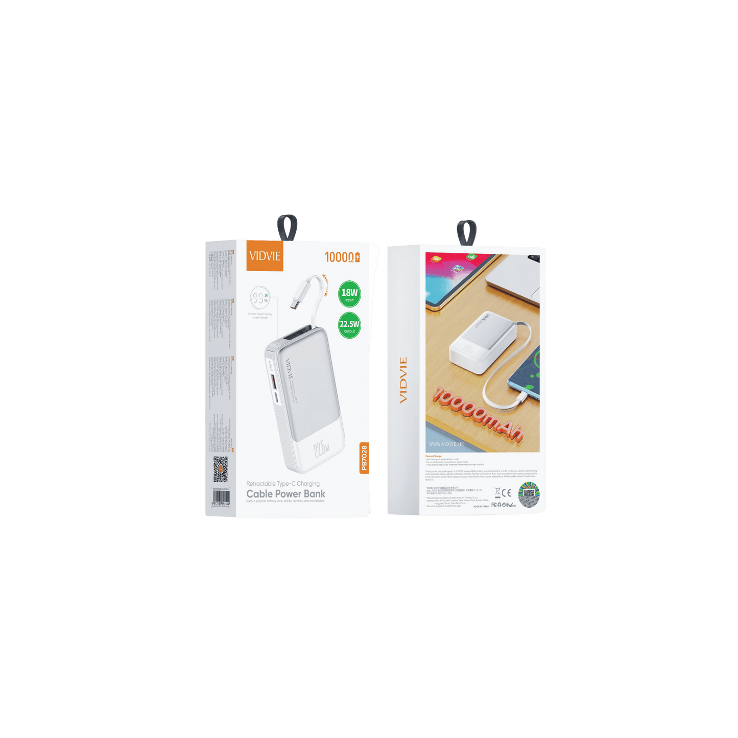 10,000mAh Power Bank with Retractable Type-C Charging Cable