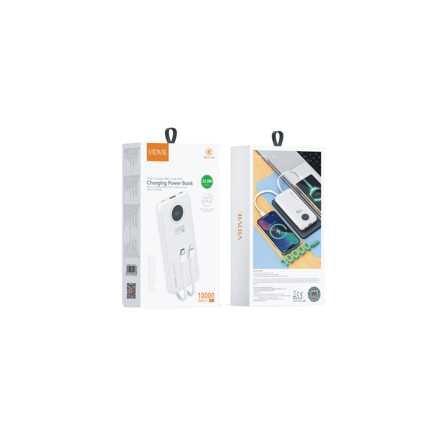 10,000mAh 2-IN-1 Charging Power Bank With Dual Wire