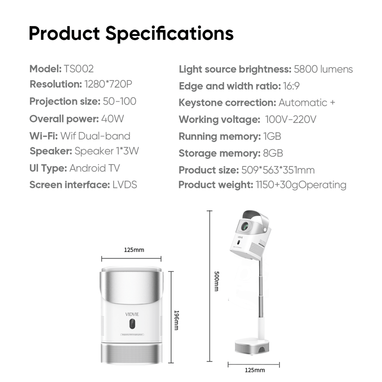 Autofocus Multifunctional HD Intelligent Projector