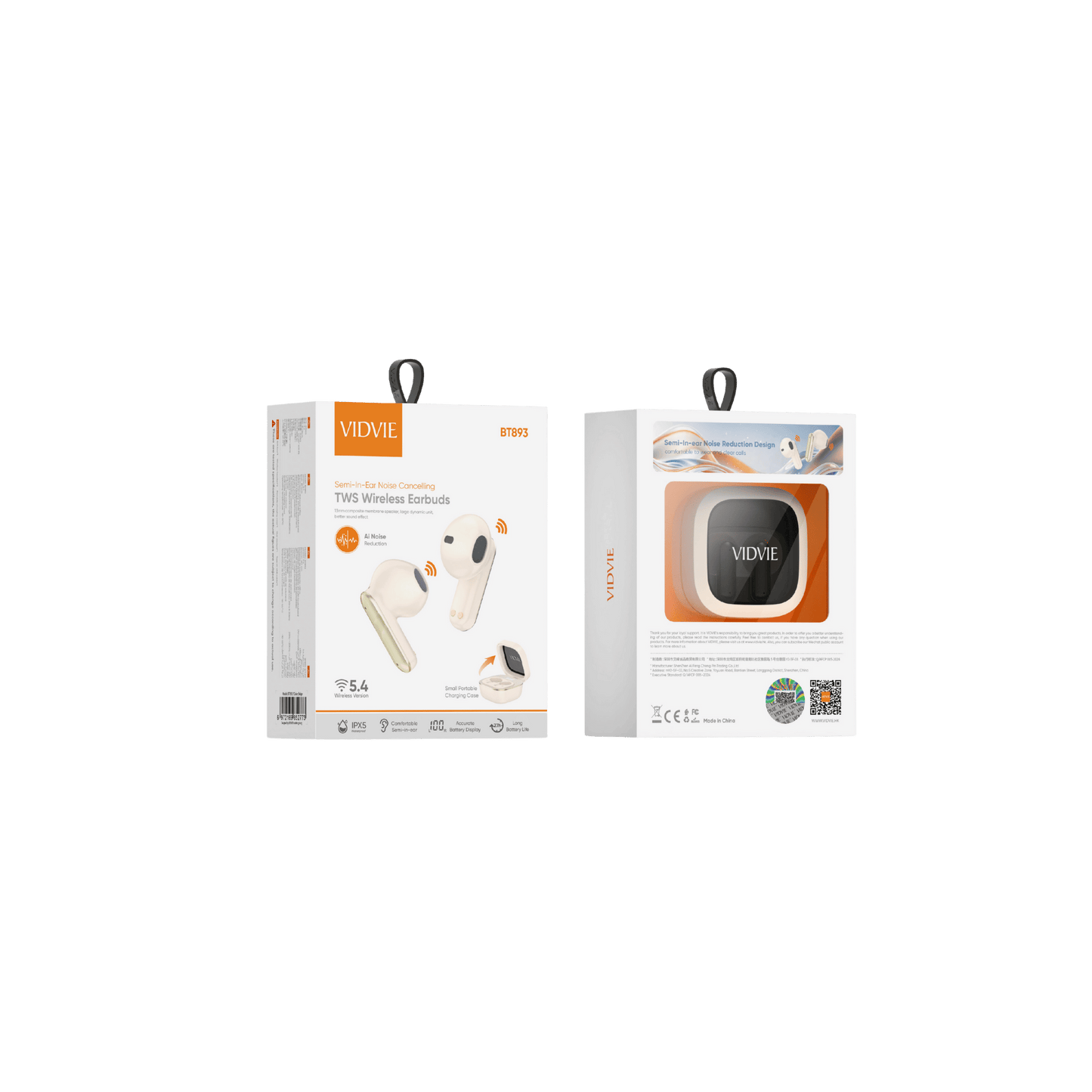 Semi-In-Ear Noise Cancelling TWS Wireless Earbuds (White)