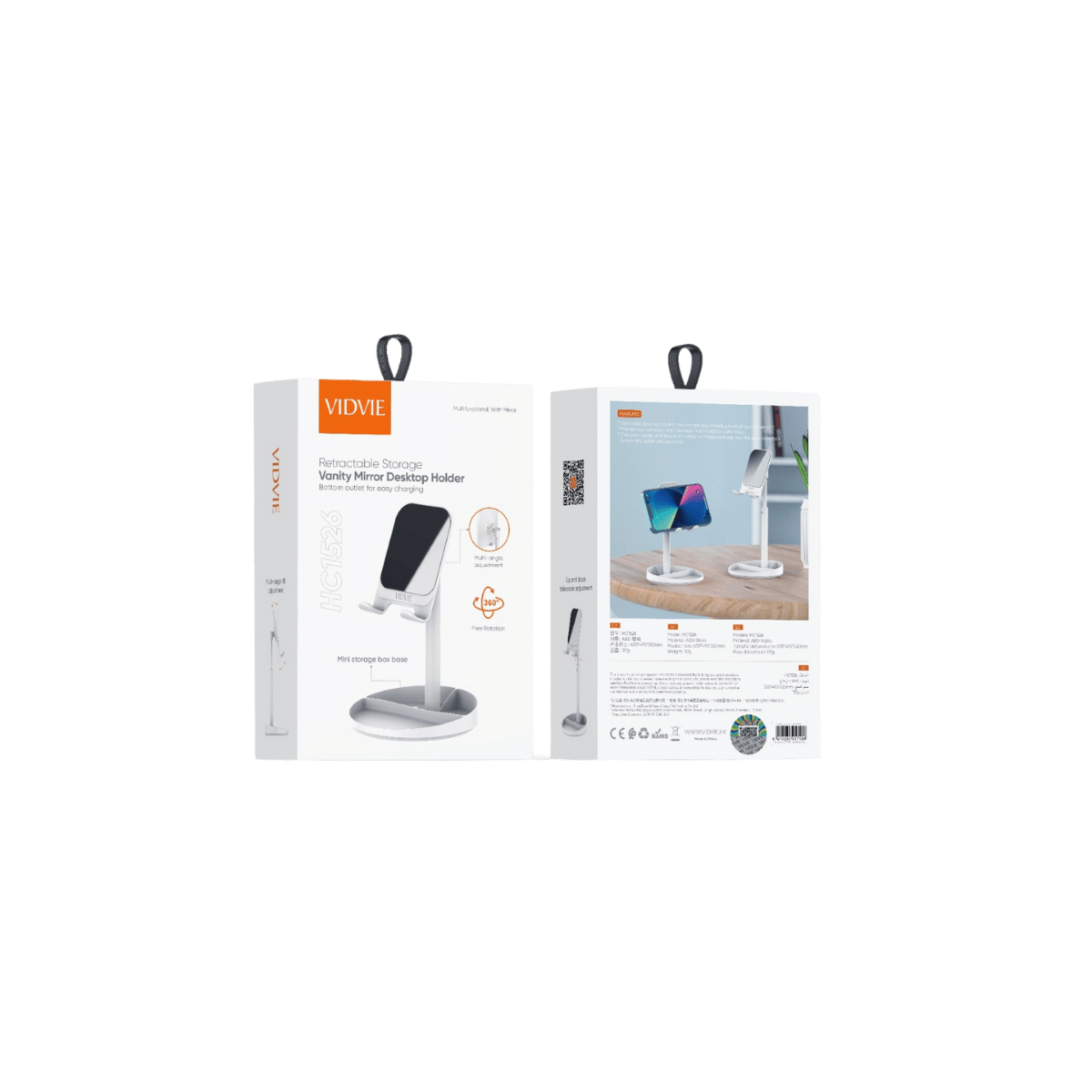 Retractable Storage Vanity Mirror Desktop Phone Holder