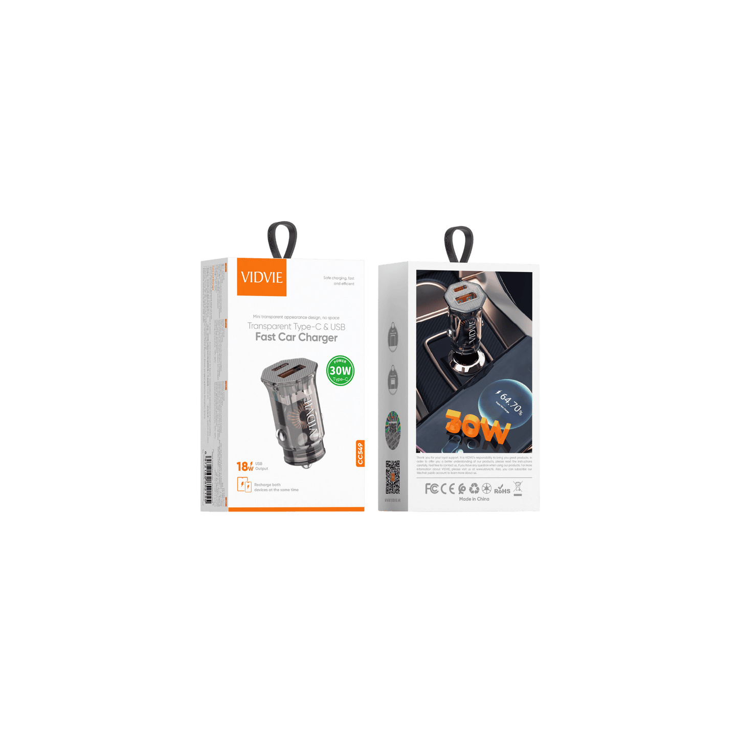 Transparent Type-C & USB Fast Car Charger