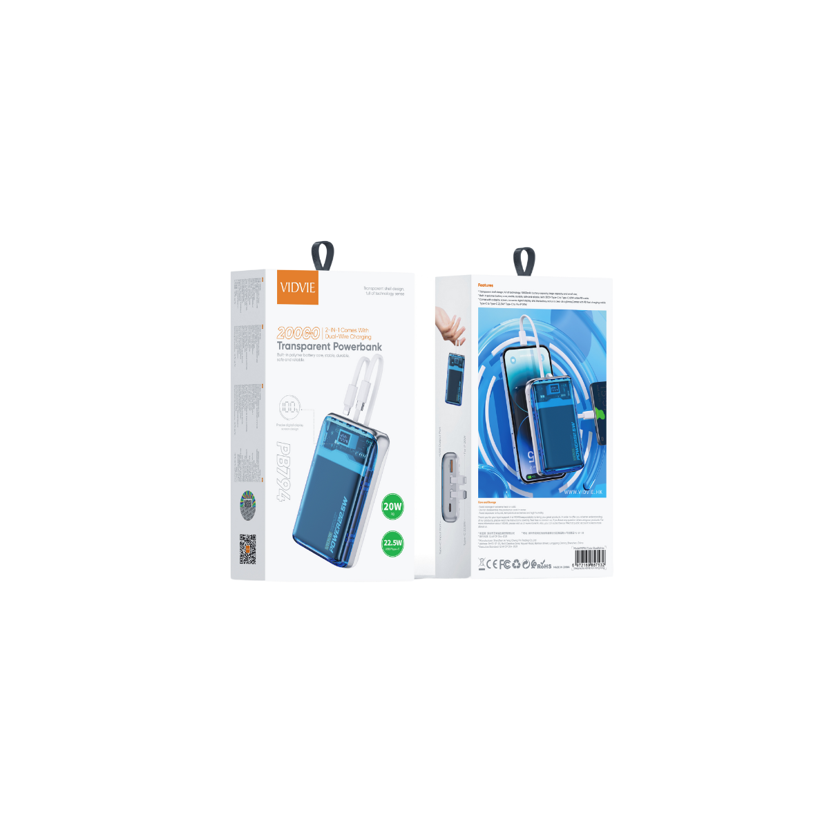 20,000mAh Transparent Powerbank | 2 IN 1 Dual-Wire Charging