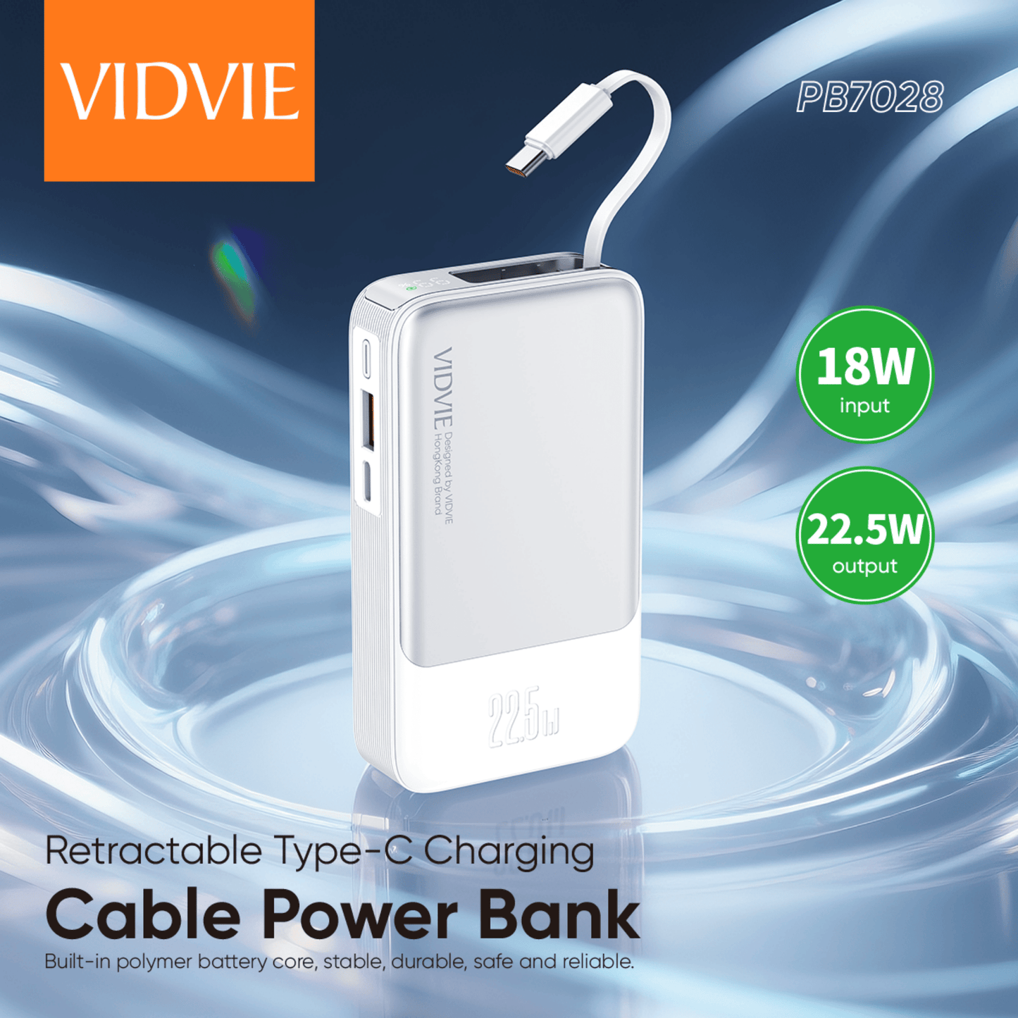 10,000mAh Power Bank with Retractable Type-C Charging Cable