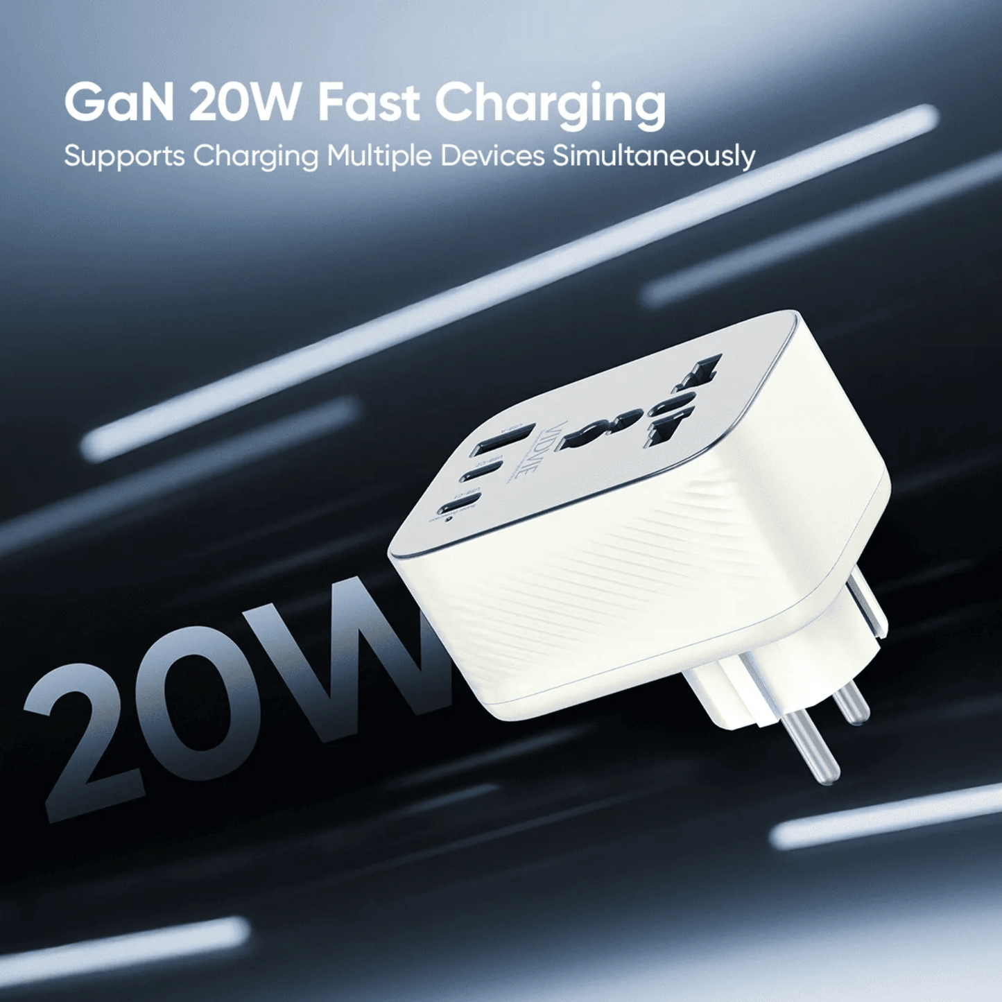 Dual USB-C & Single USB GaN 20W Travel Adapter