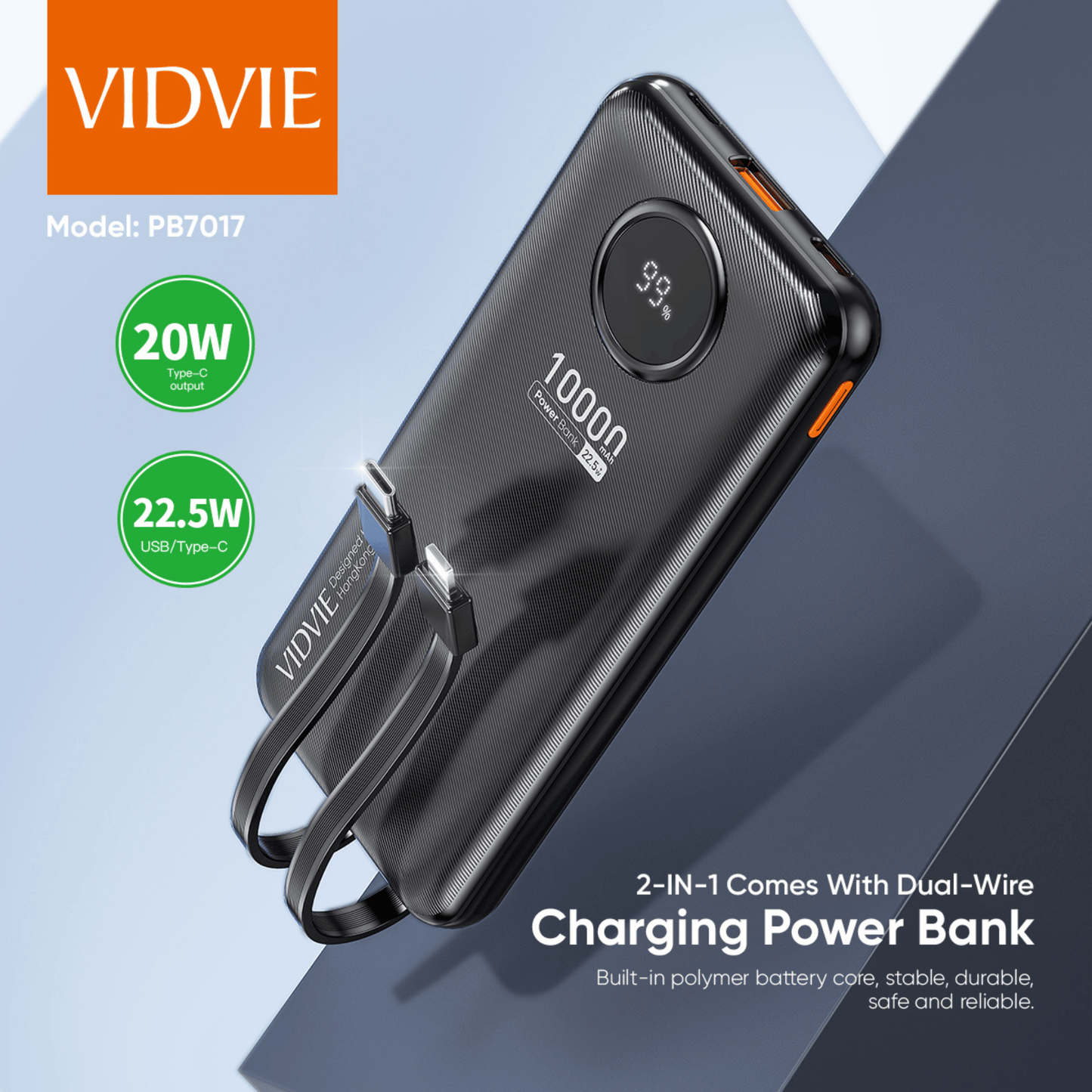 10,000mAh 2-IN-1 Charging Power Bank With Dual Wire