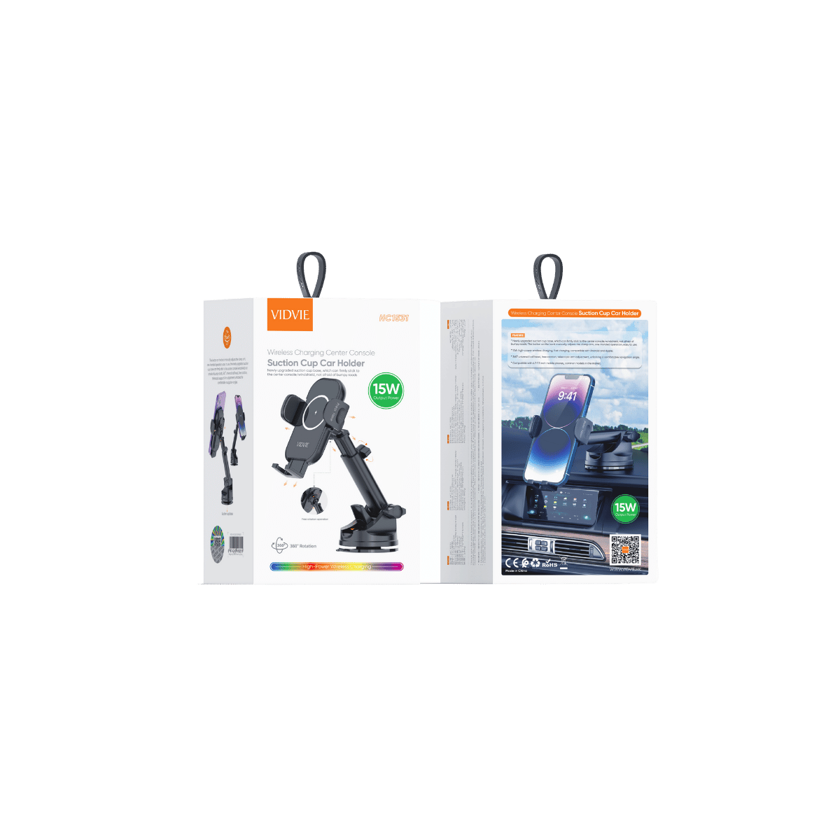 Wireless Charging Center Console Suction Cup Car Holder