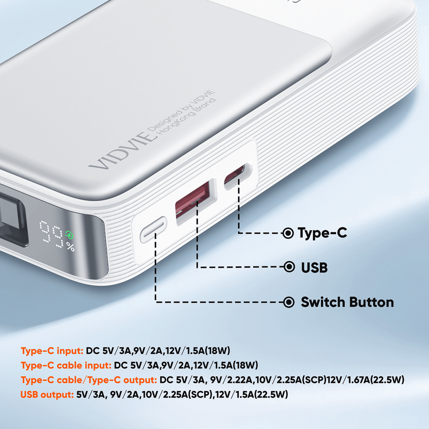 10,000mAh Power Bank with Retractable Type-C Charging Cable