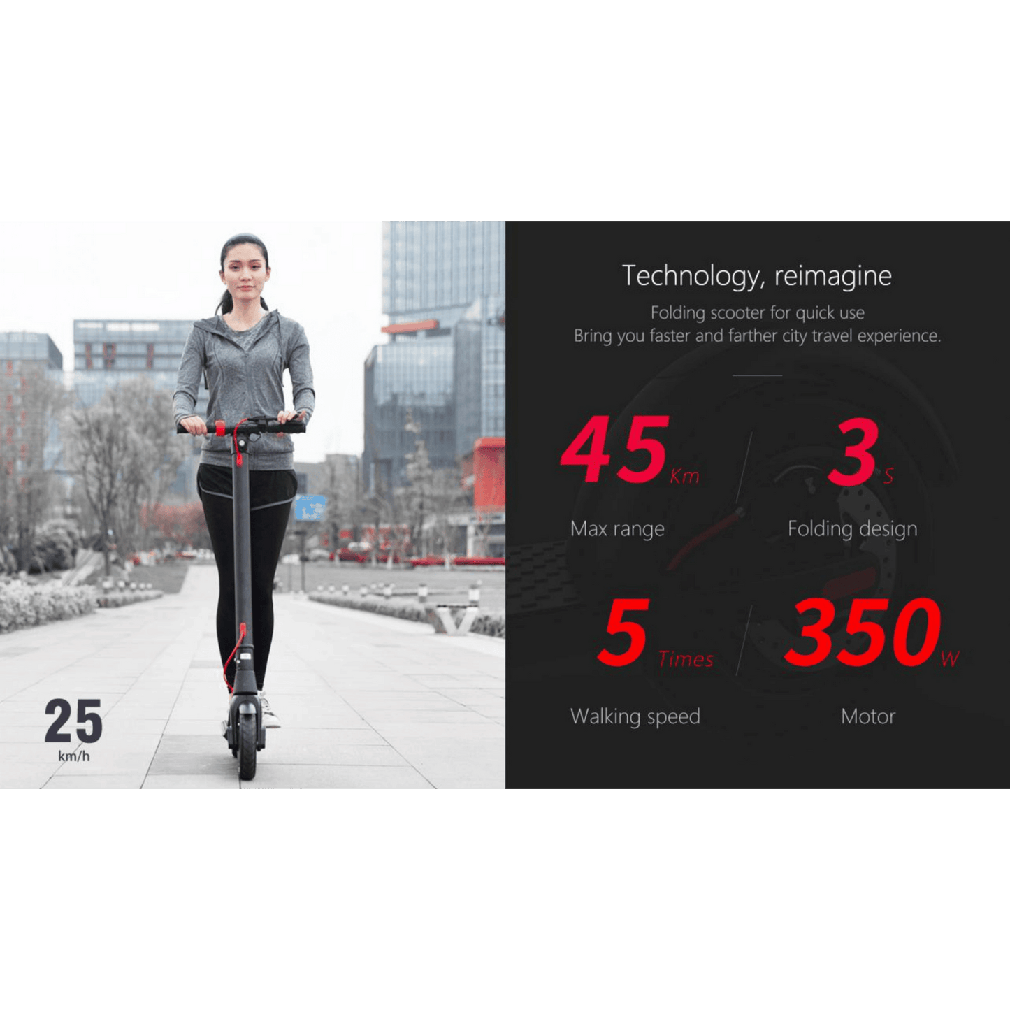 ESC02 Urban 350W Electric Scooter – 32km/h, 45km Range, 10” Tires, Lightweight Design