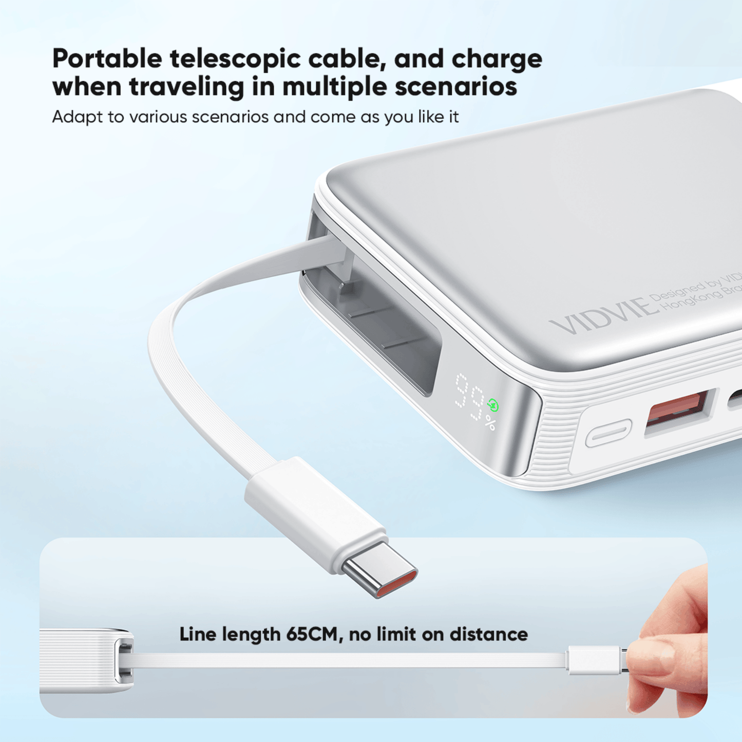 10,000mAh Power Bank with Retractable Type-C Charging Cable