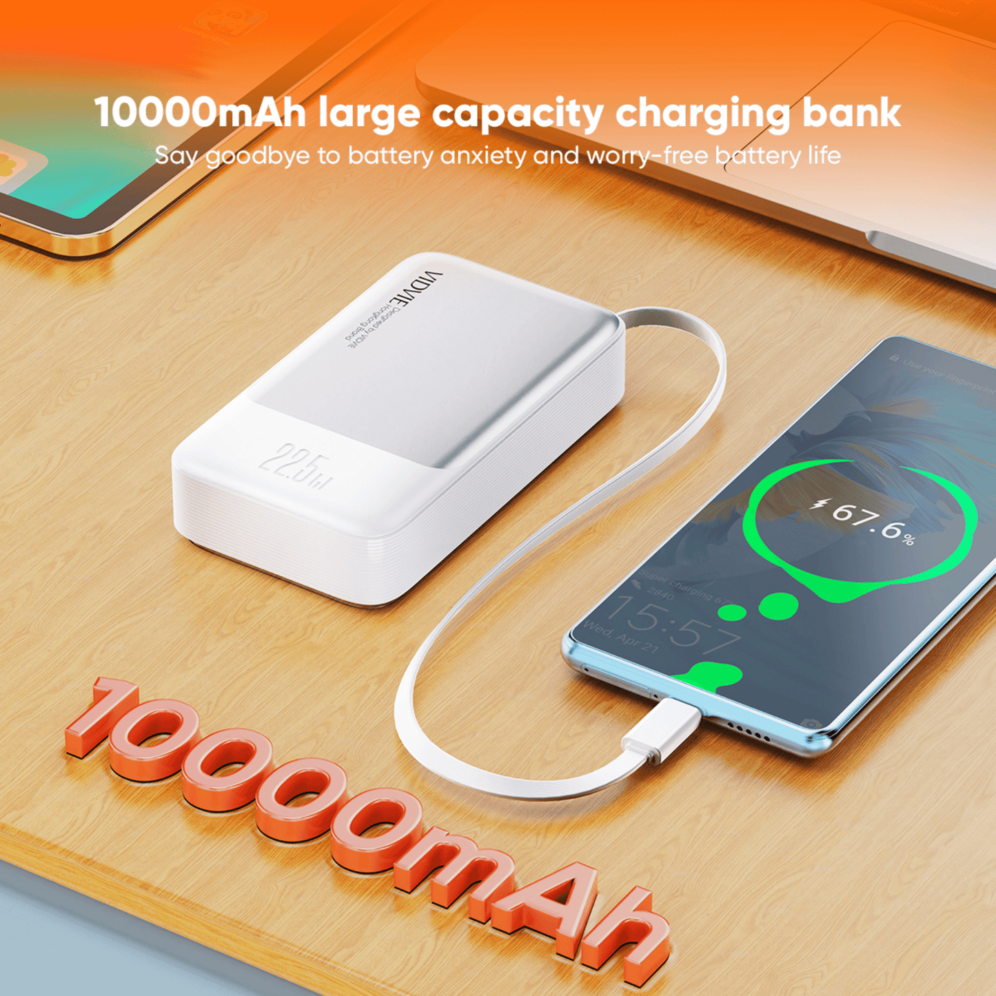 10,000mAh Power Bank with Retractable Type-C Charging Cable
