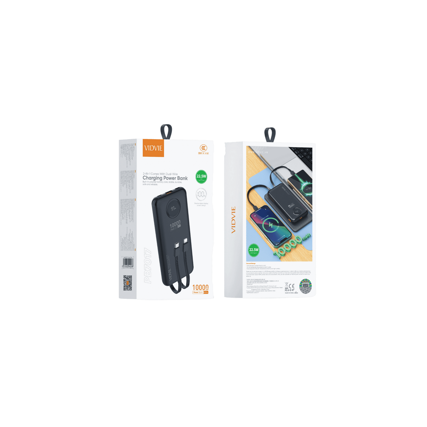10,000mAh 2-IN-1 Charging Power Bank With Dual Wire