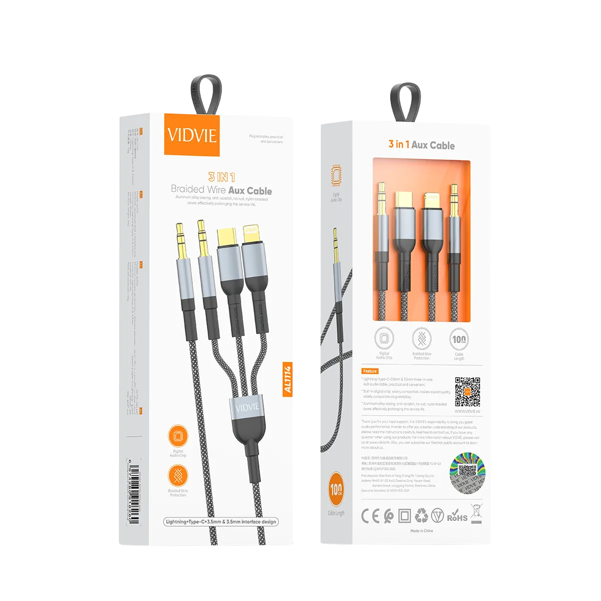 3 IN 1 Braided Wire Aux Cable