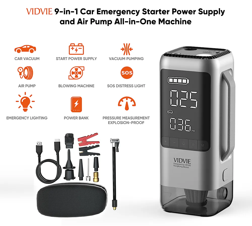 9 IN 1 Multifunctional Car Emergency Starter Power, Supply, Air Pump, and More