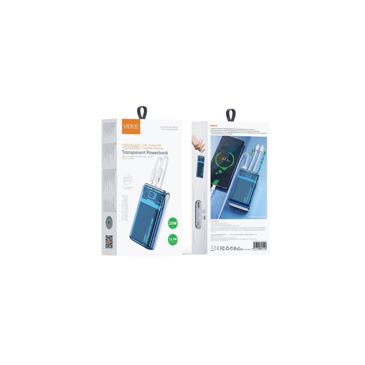10,000mAh Transparent Powerbank | 2 IN 1 Dual-Wire Charging